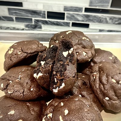 Triple Chocolate Giant gooey cookies