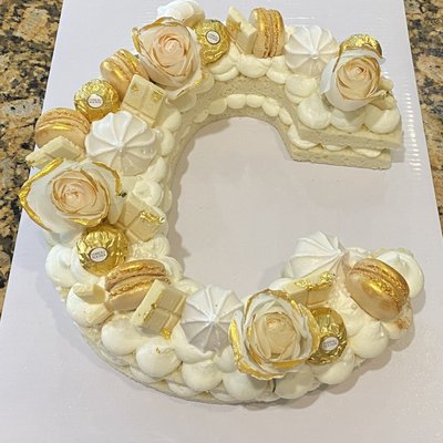 White/Gold Digit Cake With Roses