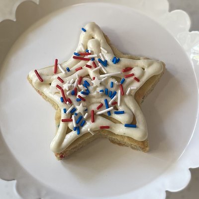 Confetti Birthday Cake Cookie With A Cream Cheese Icing And Red, White & Blue Sprinkles (1)