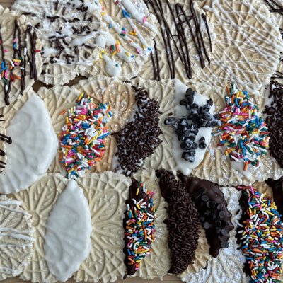 A Platter Of CHOCOLATE DIPPED Pizzelles (3 Dozen Cookies)