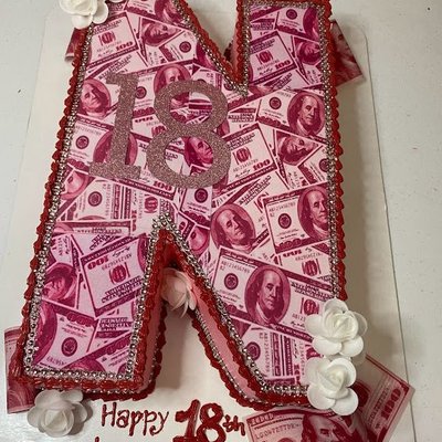 Letter Shaped Pink Money Cake (full sheet)