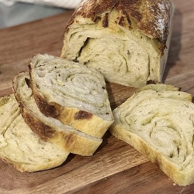 Sourdough Garlic Pesto & Cheese Loaf
