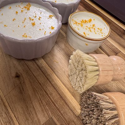 Handmade Hard Dish Soaps With Ramekin And Scrub Brush 