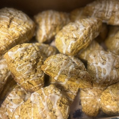 Pumpkin Sourdough scones w/maple Drizzle 