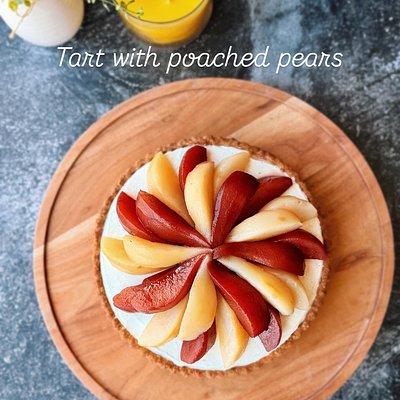 Blue Cheese Mouse Tart with almond Frangipane & Poached Pears