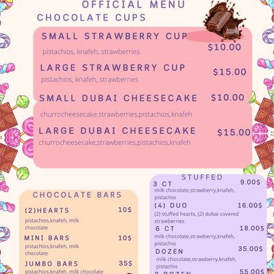 Dubai Chocolate menu