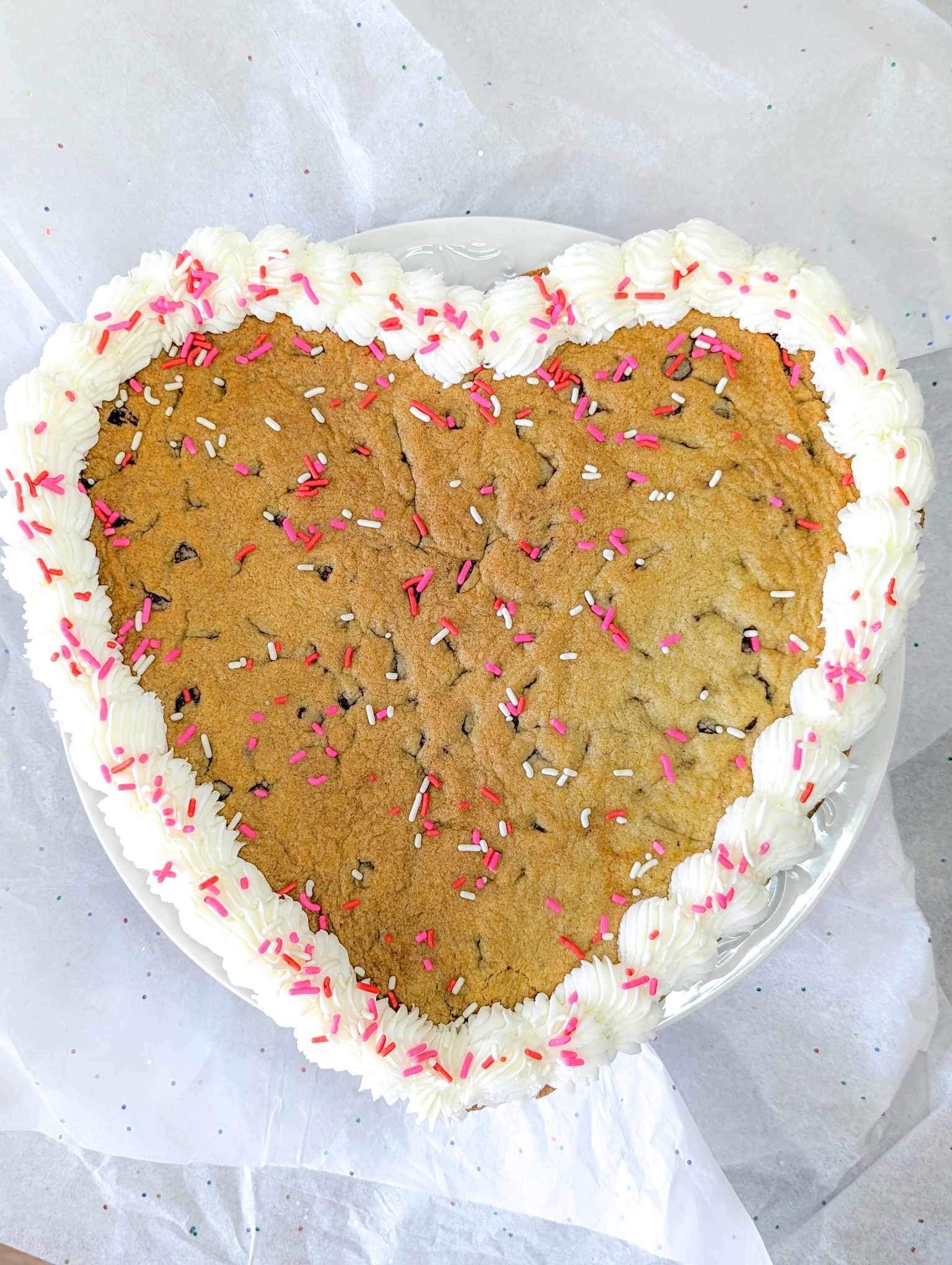 Heart Shaped Chocolate Chip Cookie Cake 