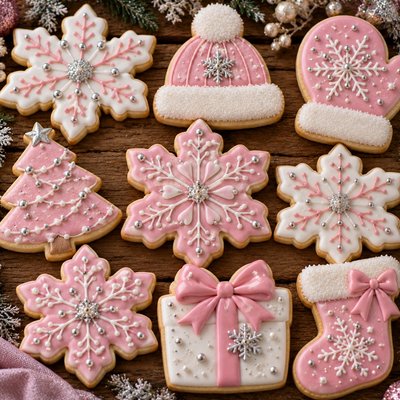 Pink Snowflakes Celebration cookie, your design