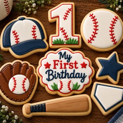 First Birthday Baseball Sugar Cookie