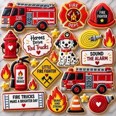 Fire Trucks Party Set Sugar Cookie