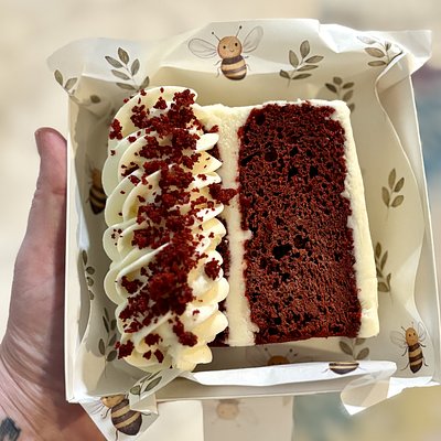 Slice Of Red Velvet Cake With Cream Cheese Buttercream 