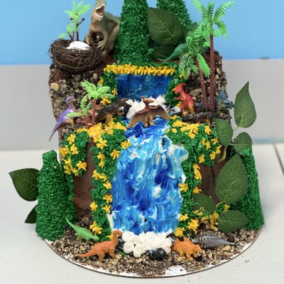 Kids Dinosaur waterfall cake