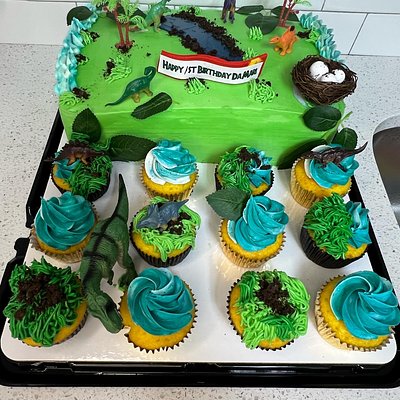 Quarter sheet cake + 12 plain cupcakes 