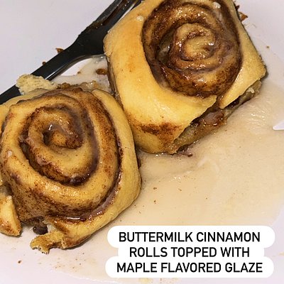 JUMBO Buttermilk Cinnamon Rolls topped w/ Maple Icing