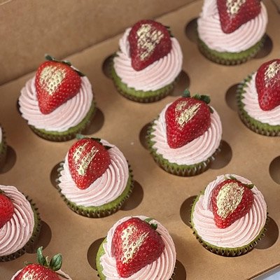 Dozen Matcha Cupcakes + All-Natural Strawberry Buttercream