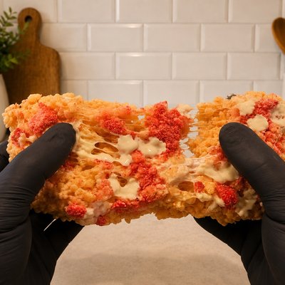 Strawberries ‘n’ Cream Rice Krispie Treat