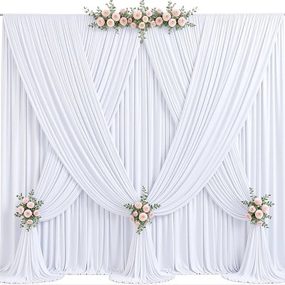 8 Pcs Panels White Backdrop Curtains