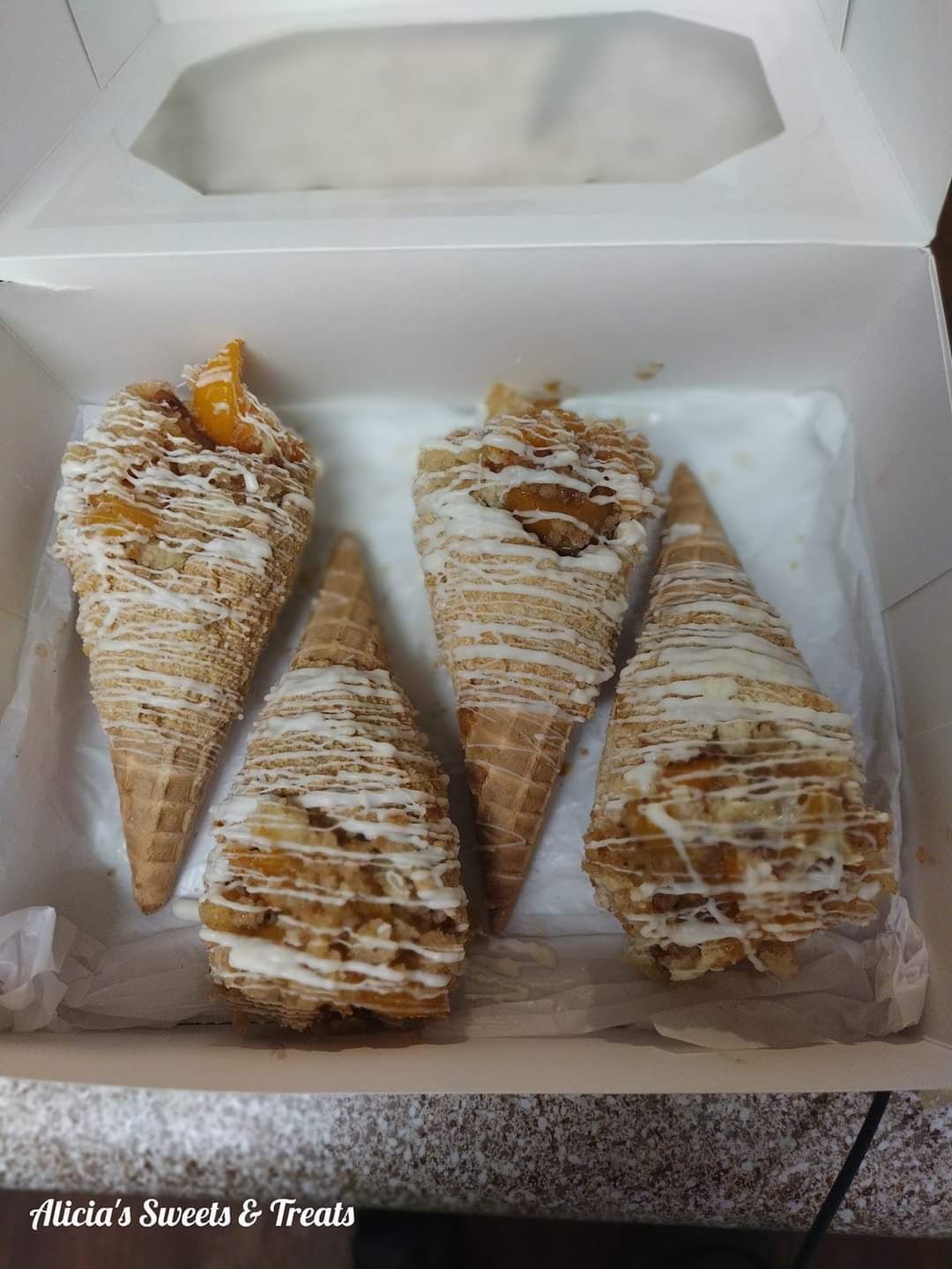 Peach Cobbler Stuffed Waffle Cones 