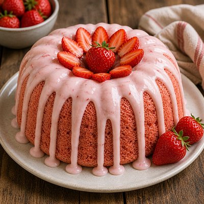 Strawberry & Cream Bundt Cake 