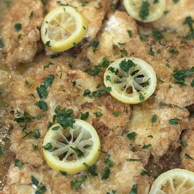 Chicken Francese Over Penne Pasta