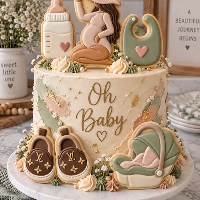  Baby Shower Celebration Cake With Cookies