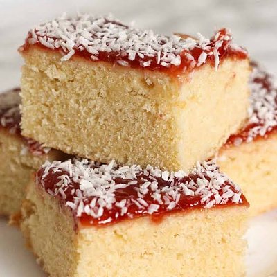 Jam and Coconut Sponge Tray