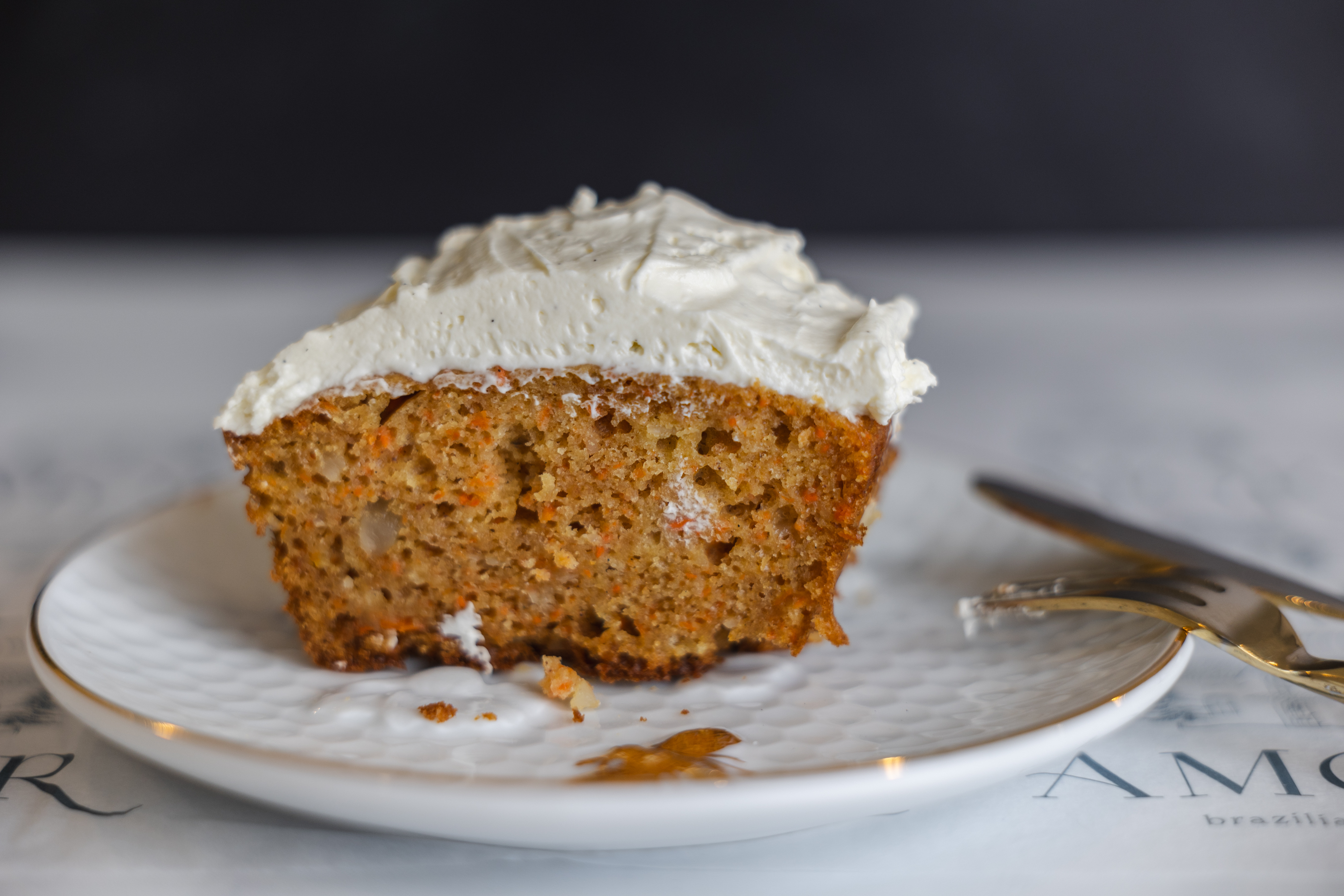 Carrot Cake with Macadamia Nuts, Mascarpone, and Vanilla Frosting
