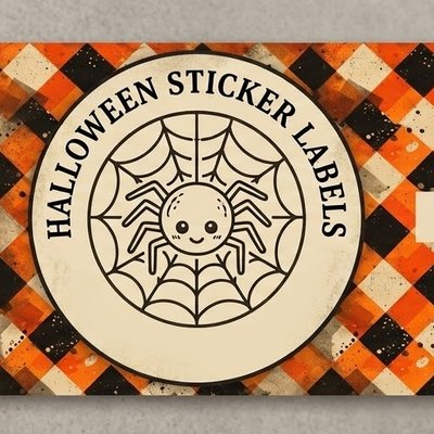 Festive Orange And Black Plaid 8”x2” Label Sticker - 14 Stickers 