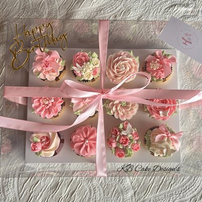(12) Floral Cupcakes With Luxury Box 