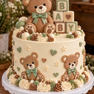 Teddy Bear Celebration Cake With Cookies