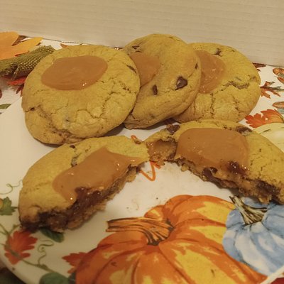 Caramel Stuffed Chocolate Chip Cookie