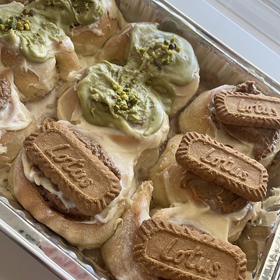 Pistachio Cream Or Lotus Biscotti Cinnamon Rolls 