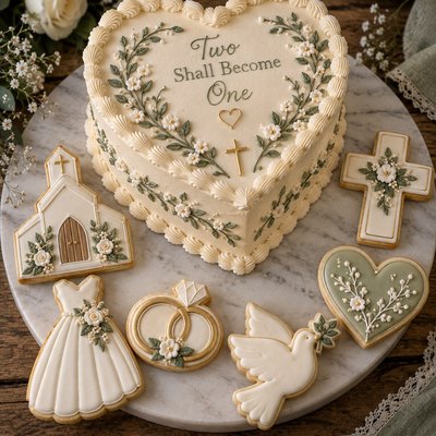 Wedding Heart Shape Cake With Cookies