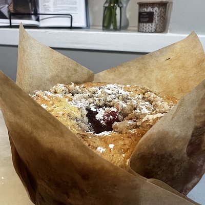 Baked Cherry Jumbo Crumb Muffin