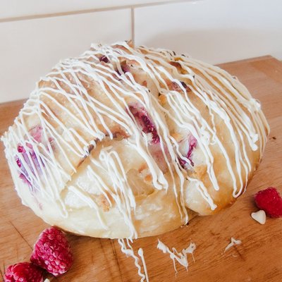 Raspberry White Chocolate Loaf With White Chocolate Drizzle