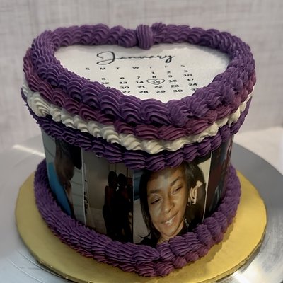 6 Inch 2 Layer Heart Burn Cake With Double Edible Images (8-12 Servings) 