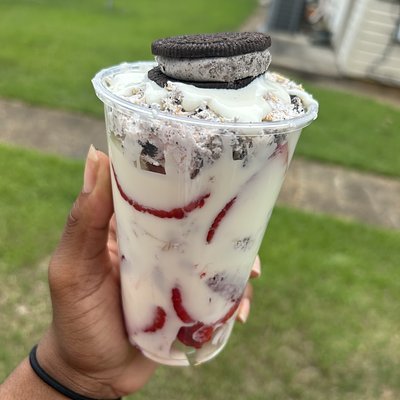 cookies and cream chocolate covered strawberry dubai cup