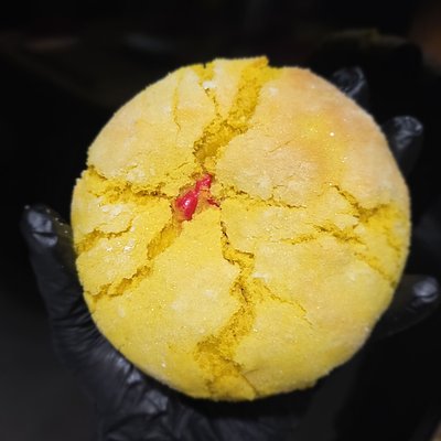 Lemon Sugar Cookie Stuffed With A Strawberry Filling.