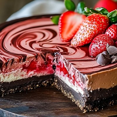 Chocolate Strawberry Swirl Cheesecake