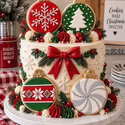 Christmas Celebration Cake With Cookies