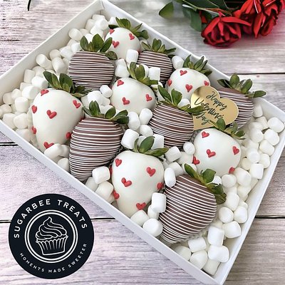 Milk & White Chocolate Covered Strawberries with Red Hearts
