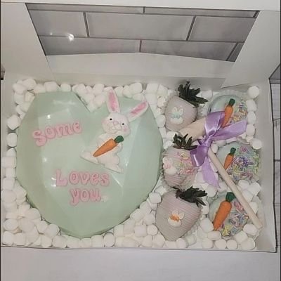 Some Bunny Loves You Breakable Heart W/ Three Chocolate Covered Strawberries Three Oreos Choice Of Candy Or Chocolate Covered Pretzels Under The Heart