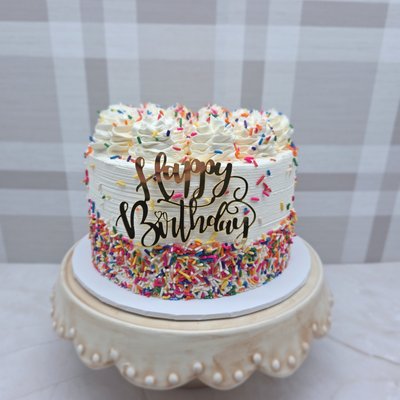 8" Traditional 2 Layer Cake Serves 14-24 (VANILLA OR CHOCOLATE ONLY EXTRACTS CAN BE ADDED FOR FLAVOR)