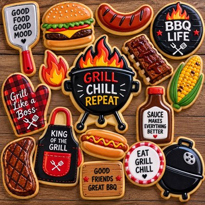 Barbecue Grill Sugar Cookies Set Dozen 