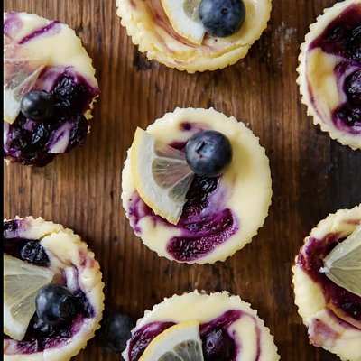 Mini Lemon, Blueberry Cheesecakes