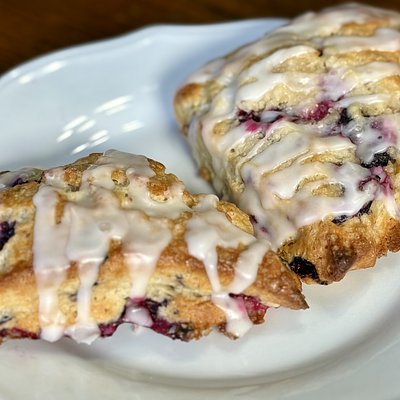 Two - Sourdough Blueberry Scones with Lemon Glaze