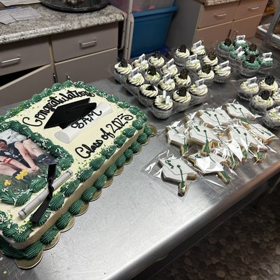 Graduation Cake Package 1/2 Sheet Cake ,2.5 Dozen Cupcakes And Dozen Cookies 