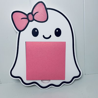 Ghost With Pink Bow Sticky Note Holder