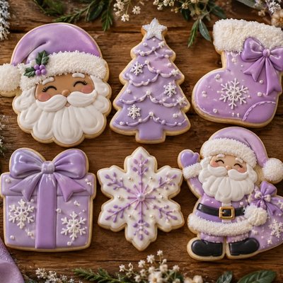 Purple Lavender Santa Claus Celebration cookie, your design