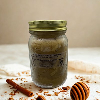 Medium Glass Jar Organic Grass-Fed Pasture-Raised Honey Cinnamon Butter (1/2lb)